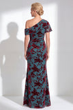 Vestido largo de madre de la novia de terciopelo fucsia fucsia de sirena, floral de un solo hombro
