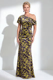 Vestido largo de madre de la novia de terciopelo fucsia fucsia de sirena, floral de un solo hombro