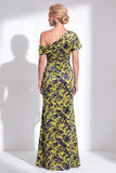 Vestido largo de madre de la novia de terciopelo fucsia fucsia de sirena, floral de un solo hombro