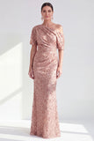 Vestido de Madre de la Novia con Champán de Sirena de un Hombro Floral y Frunched Mother Of the Bride con lentejuelas