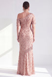Vestido de Madre de la Novia con Champán de Sirena de un Hombro Floral y Frunched Mother Of the Bride con lentejuelas