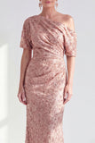Vestido de Madre de la Novia con Champán de Sirena de un Hombro Floral y Frunched Mother Of the Bride con lentejuelas