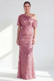 Vestido de Madre de la Novia con Champán de Sirena de un Hombro Floral y Frunched Mother Of the Bride con lentejuelas