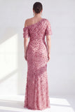 Vestido de Madre de la Novia con Champán de Sirena de un Hombro Floral y Frunched Mother Of the Bride con lentejuelas