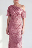 Vestido de Madre de la Novia con Champán de Sirena de un Hombro Floral y Frunched Mother Of the Bride con lentejuelas