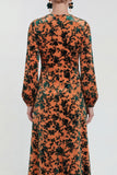 Vestido de madre de la novia midi midi floral de terciopelo fucsia con cuello redondo y manga larga