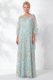 Vestido de madre de la novia con funda azul marino, floral bordado con cuello redondo