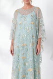 Vestido de madre de la novia con funda azul marino, floral bordado con cuello redondo