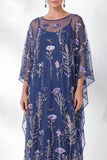 Vestido de madre de la novia con funda azul marino, floral bordado con cuello redondo