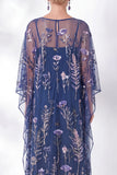 Vestido de madre de la novia con funda azul marino, floral bordado con cuello redondo