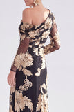 Vestido largo de madre de la novia de un hombro floral de sirena champán
