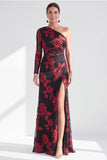 Vestido largo de madre de la novia de un hombro floral de sirena champán
