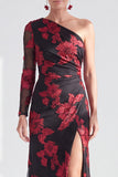 Vestido largo de madre de la novia de un hombro floral de sirena champán