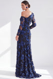 Vestido largo de madre de la novia de un hombro floral de sirena champán