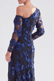 Vestido largo de madre de la novia de un hombro floral de sirena champán