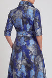 Vestido de Madre de la Novia largo de manga media en jacquard azul marino con cinturón