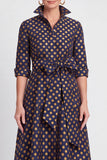 Vestido de Madre de la Novia largo de manga media en jacquard azul marino con cinturón