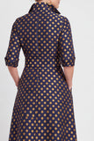 Vestido de Madre de la Novia largo de manga media en jacquard azul marino con cinturón