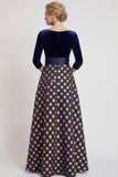 Vestido largo de Madre de la Novia de flor azul en línea A con escote en V y mangas 3/4