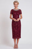 Vestido de madre de la novia midi Bodycon con cuello redondo negro brillante y lentejuelas