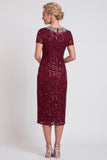 Vestido de madre de la novia midi Bodycon con cuello redondo negro brillante y lentejuelas