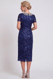 Vestido de madre de la novia midi Bodycon con cuello redondo negro brillante y lentejuelas