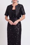 Vestido largo de madre de la novia con lentejuelas negras brillantes con corte
