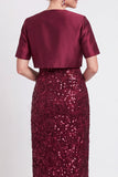 Vestido largo de madre de la novia con lentejuelas negras brillantes con corte