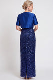 Vestido largo de madre de la novia con lentejuelas negras brillantes con corte