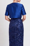 Vestido largo de madre de la novia con lentejuelas negras brillantes con corte