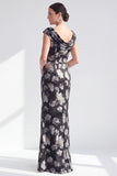 Vestido largo de madre de la novia negro floral sirena con abertura