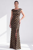 Vestido largo de madre de la novia negro floral sirena con abertura