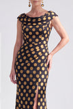 Vestido largo de madre de la novia negro floral sirena con abertura