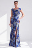 Vestido largo de madre de la novia negro floral sirena con abertura