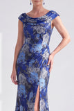 Vestido largo de madre de la novia negro floral sirena con abertura