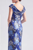 Vestido largo de madre de la novia negro floral sirena con abertura
