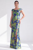 Vestido largo de madre de la novia negro floral sirena con abertura