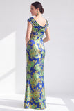 Vestido largo de madre de la novia negro floral sirena con abertura