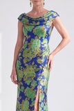 Vestido largo de madre de la novia negro floral sirena con abertura