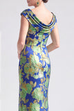 Vestido largo de madre de la novia negro floral sirena con abertura