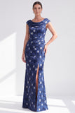 Vestido largo de madre de la novia negro floral sirena con abertura