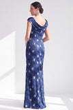 Vestido largo de madre de la novia negro floral sirena con abertura