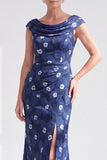 Vestido largo de madre de la novia negro floral sirena con abertura