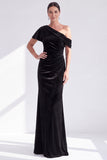 Vestido largo de madre de la novia con terciopelo burdeos sirena al descubierto en los hombros