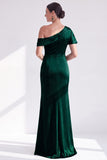 Vestido largo de madre de la novia con terciopelo burdeos sirena al descubierto en los hombros