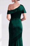 Vestido largo de madre de la novia con terciopelo burdeos sirena al descubierto en los hombros