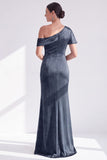 Vestido largo de madre de la novia con terciopelo burdeos sirena al descubierto en los hombros