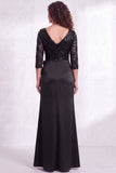 Sirena negra con escote en V y lentejuelas con volantes, vestido largo de madre de la novia con abertura