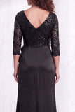Sirena negra con escote en V y lentejuelas con volantes, vestido largo de madre de la novia con abertura
