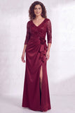 Sirena negra con escote en V y lentejuelas con volantes, vestido largo de madre de la novia con abertura